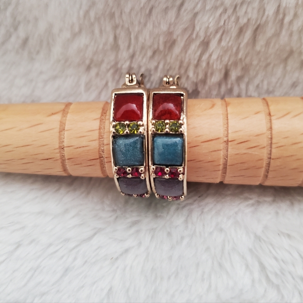 Vintage Liz Claiborne Jewel Tone Hoop Earrings